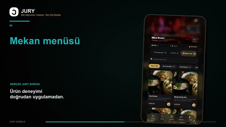 JURY Mobile gerçek dijital menü ekranı