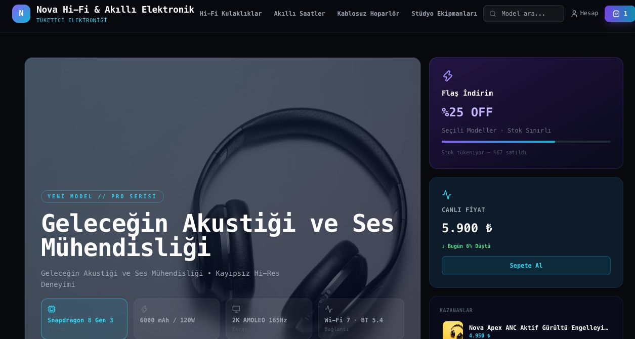 Yiğit Okur Creative e-ticaret projesinin gerçek mağaza ana ekranı