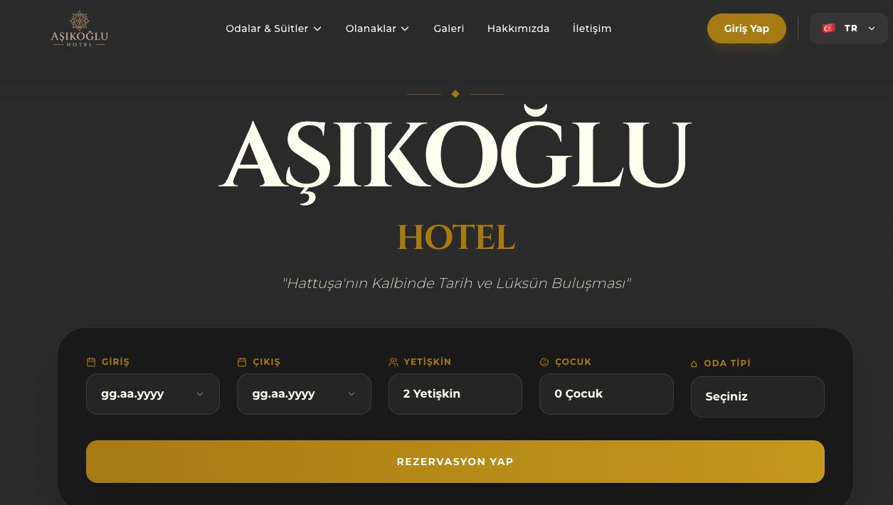 Aşıkoğlu Hotel gerçek kurumsal web sitesi ekranı